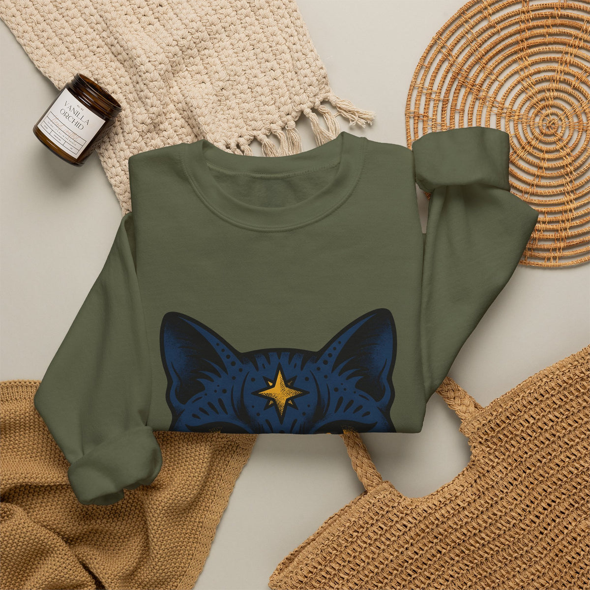 Magic Cat Sweatshirt Cat Horoscope Gift Women Ink Sweatshirt Kitten Sweatshirt Feline Fan Tattoo Sweatshirt Astrology Graphic Retro Sparkle Sweatshirt