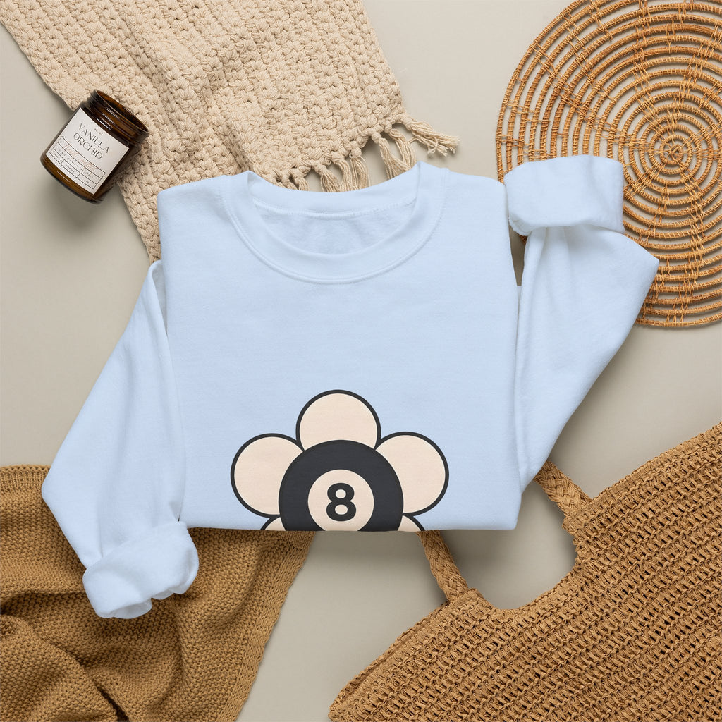 Eight Ball Flower Billiards Plants Gift Modern Magic Flower Pool Fan Artistic Floral Antique Sweatshirt