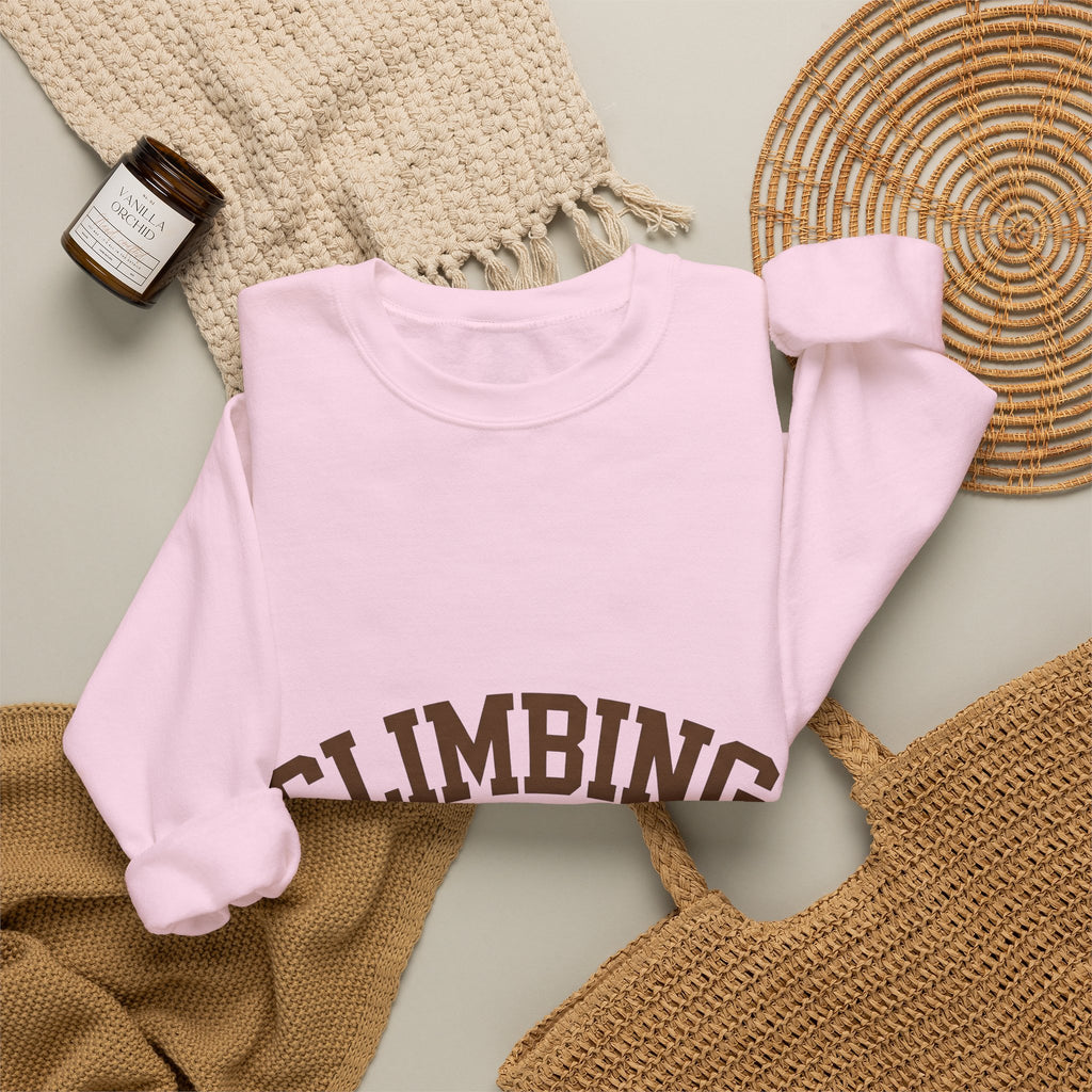 Climbing Text Sweatshirt Climbing Fitness Gift Women Bold Sweatshirt Boulder Sweatshirt Climber Enthusiast Graphic Sweatshirt Workout Graphic Retro Arched