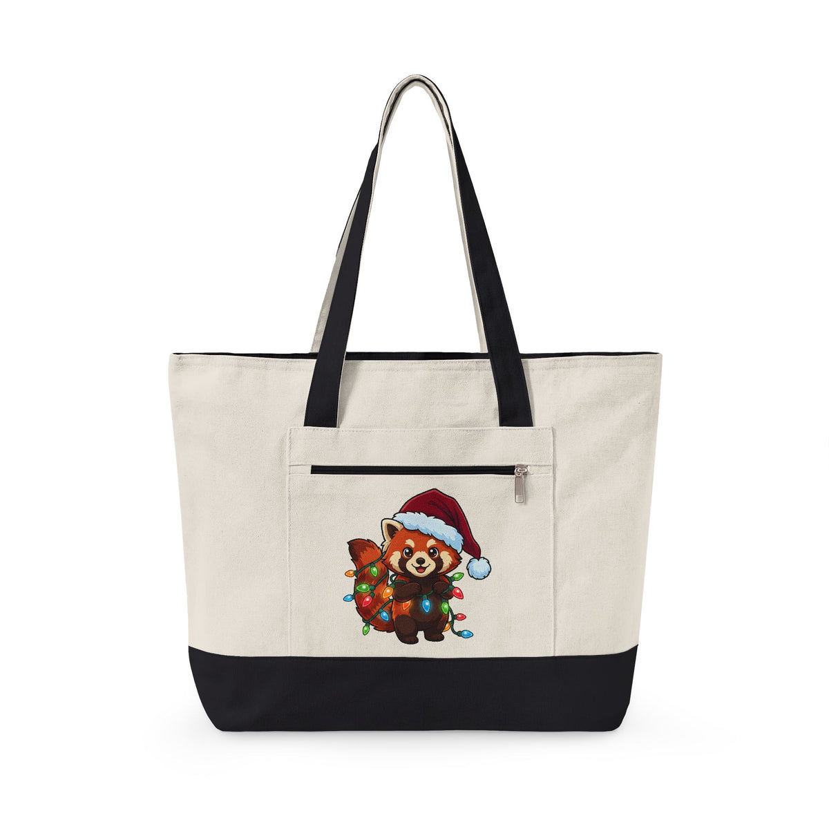 Red Panda Animals Festive Gift Chibi Panda Wildlife Fan Cartoon Holiday Animated Xmas Lights Tote Bag