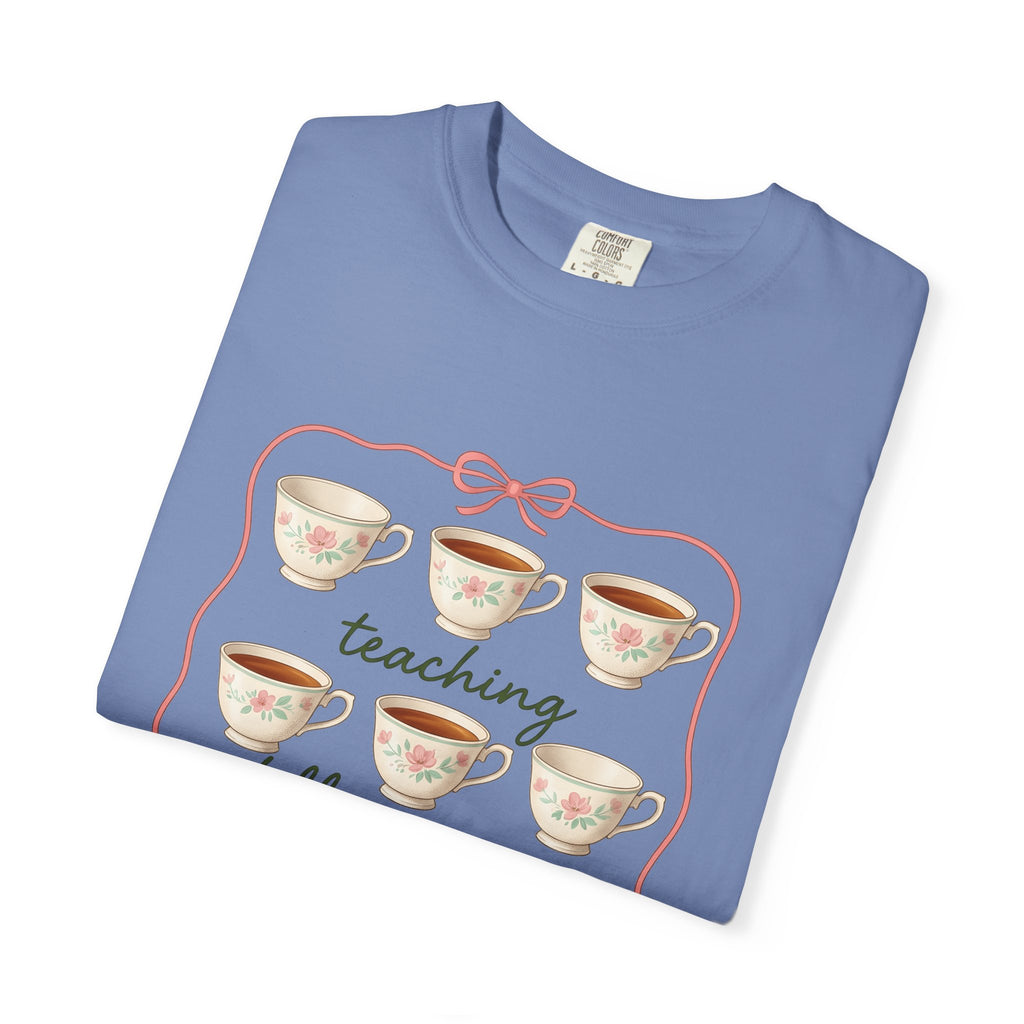 Floral Teacup T-Shirt Teachers Coffee Gift Women Vintage T-Shirt Teacup T-Shirt Educator Enthusiast Retro T-Shirt Caffeine Graphic Hand Drawn Bow