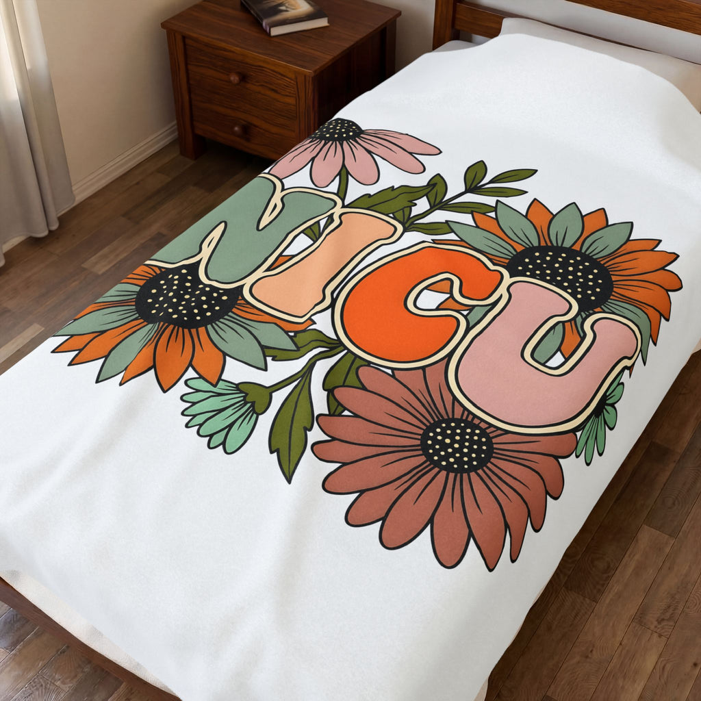 Flower Print Blanket NICU Nurse Healthcare Gift Women Hippie Blanket Floral Blanket Nurse Practitioner Enthusiast Bohemian Blanket Medical Graphic