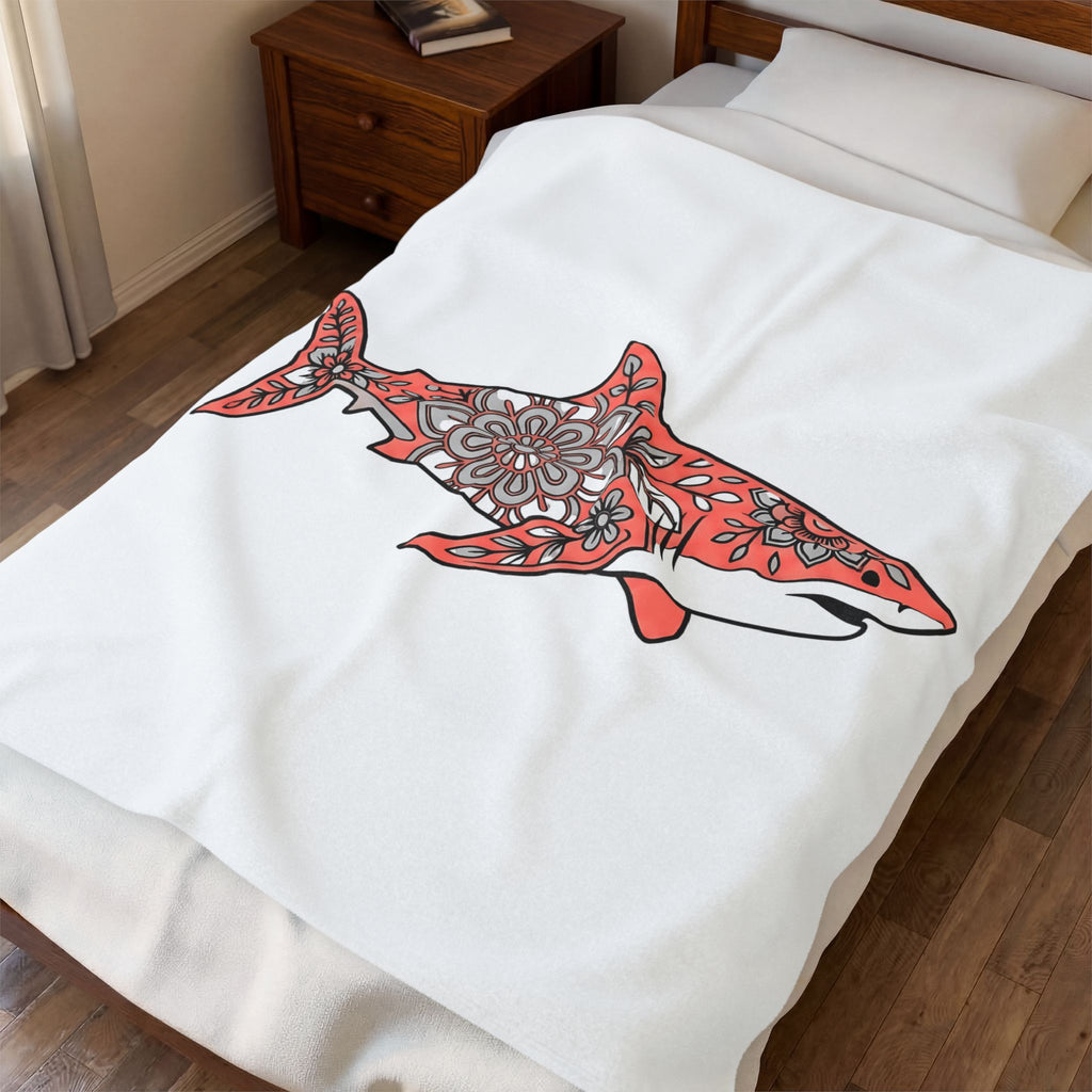 Tropical Shark Blanket Boho Chic Aquatic Gift Women Ethnic Blanket Shark Blanket Bohemian Fan Tribal Blanket Marine Graphic Ink Ornament Blanket