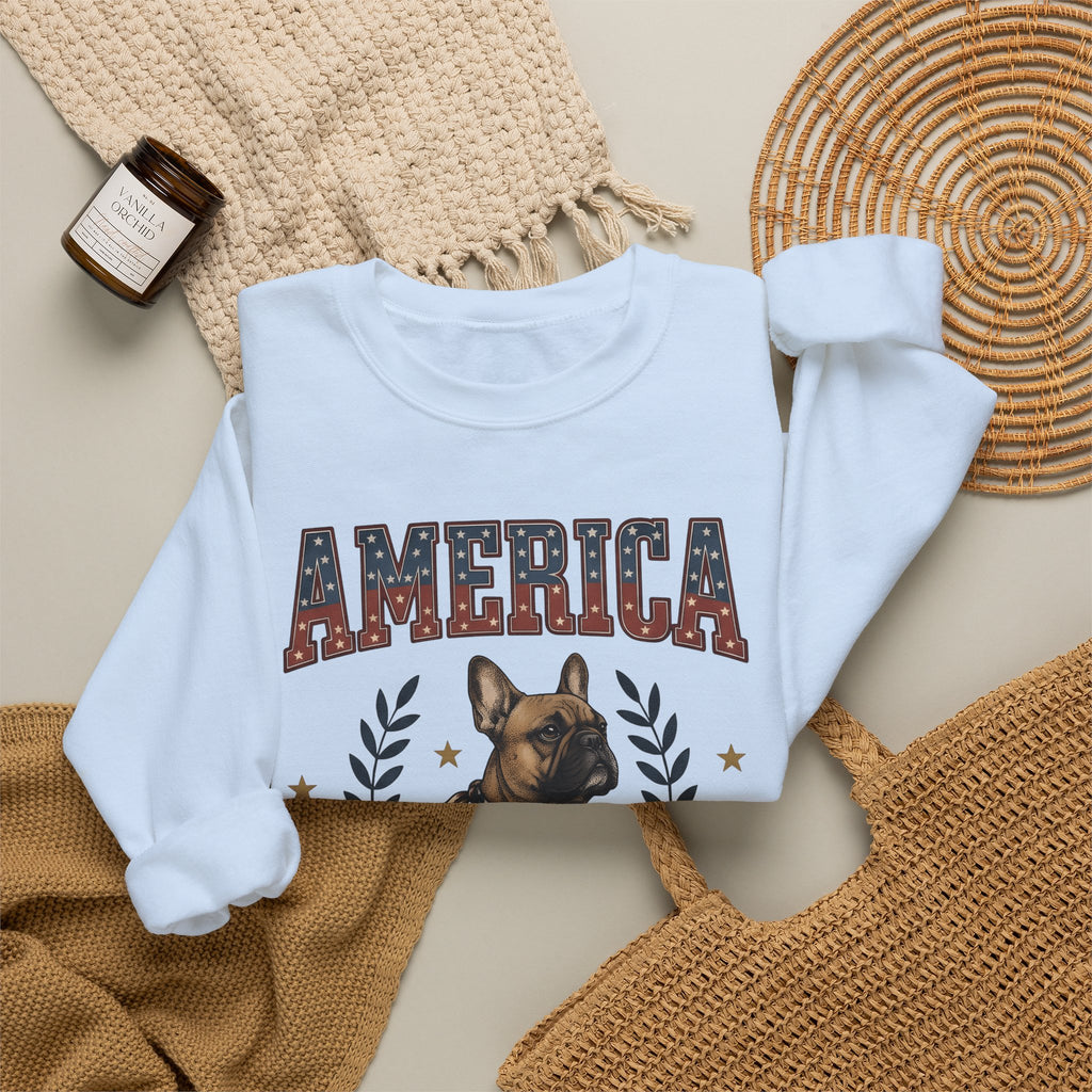 French Bulldog Sweatshirt America Patriotic Gift Women Vintage Sweatshirt Bouledogue Sweatshirt American Fan Retro Illustration Graphic Retro Stars Sweatshirt