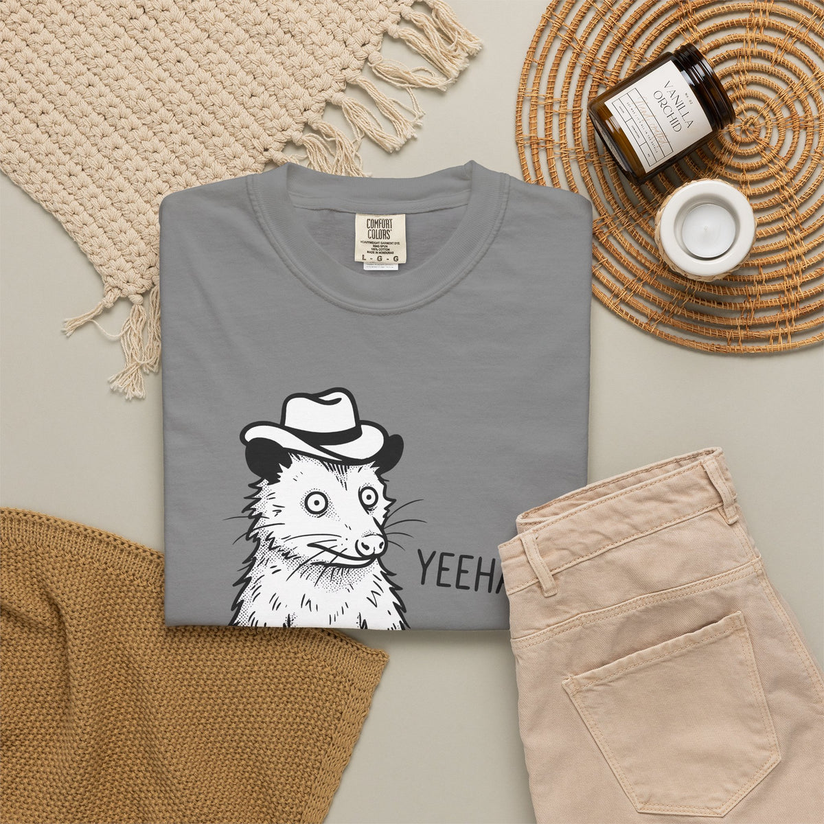 Possum Western Hat T-Shirt Cowgirl Pet Gift Women Line Art T-Shirt Opossum T-Shirt Cowboy Fan Animal Illustration Graphic Hand Drawn Western Hat