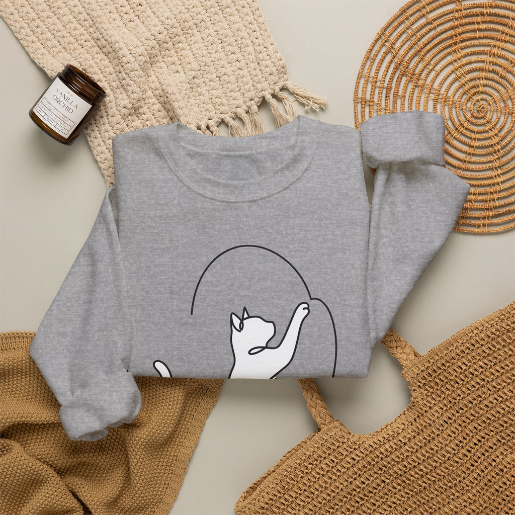 Cat Sketch Sweatshirt Cat Creatures Gift Women Basic Sweatshirt Kitten Sweatshirt Cat Fan Feline Sweatshirt Simple Illustration Animal Graphic Geometric Heart