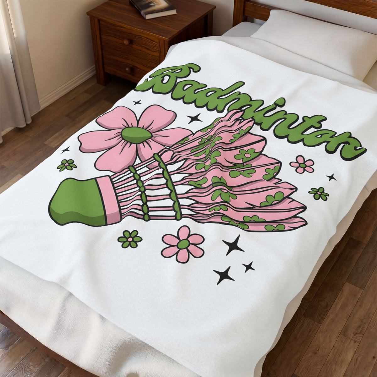 Birdie Shuttle Blanket Badminton Garden Gift Women Playful Blanket Shuttlecock Blanket Racquet Fan Racket Blanket Floral Graphic Sketch Petal