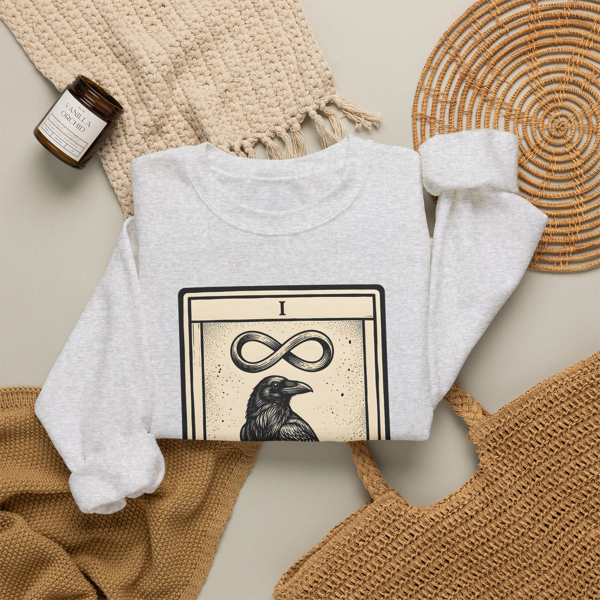 Raven Tarot Deck Sweatshirt Boho Chic Occult Gift Women Old School Sweatshirt Tarot Card Sweatshirt Bohemian Fan Vintage Sweatshirt Mystical Graphic Enchanted