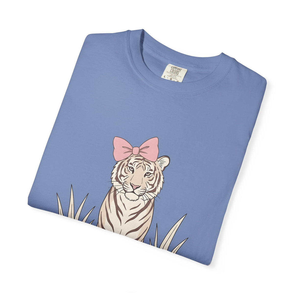 Tiger Bow Cute Animal Gift Minimalist Ribbon Adorable Fan Simple Wildlife Hand Drawn Grass T-Shirt
