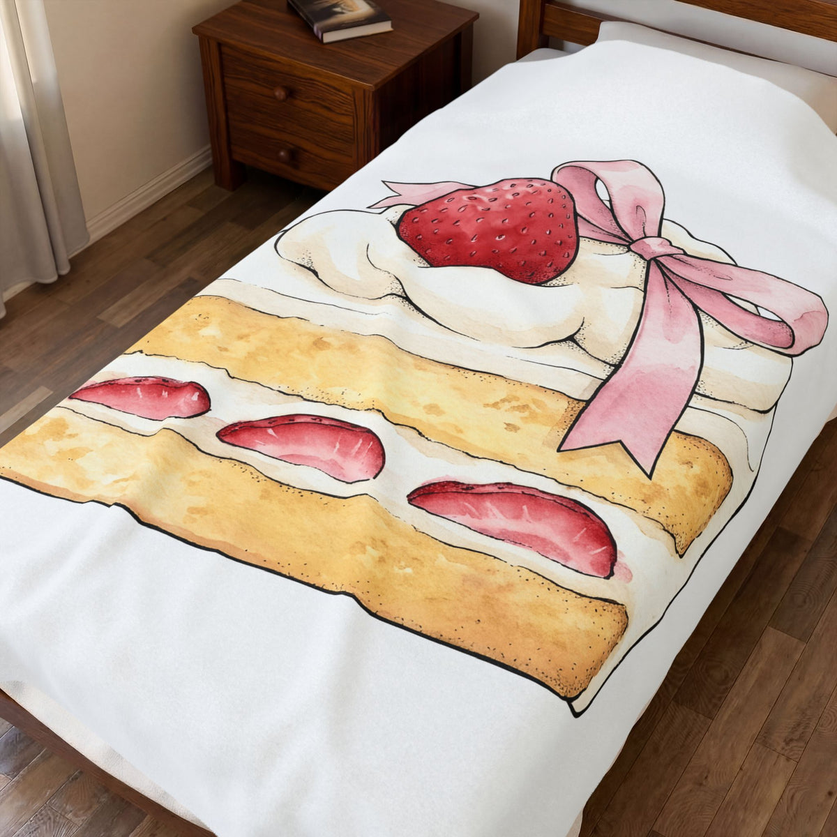 Strawberry Pastry Blanket Desserts Sweets Gift Women Gouache Blanket Tart Blanket Dessert Fan Watercolor Blanket Candy Graphic Line Art Pink Tie