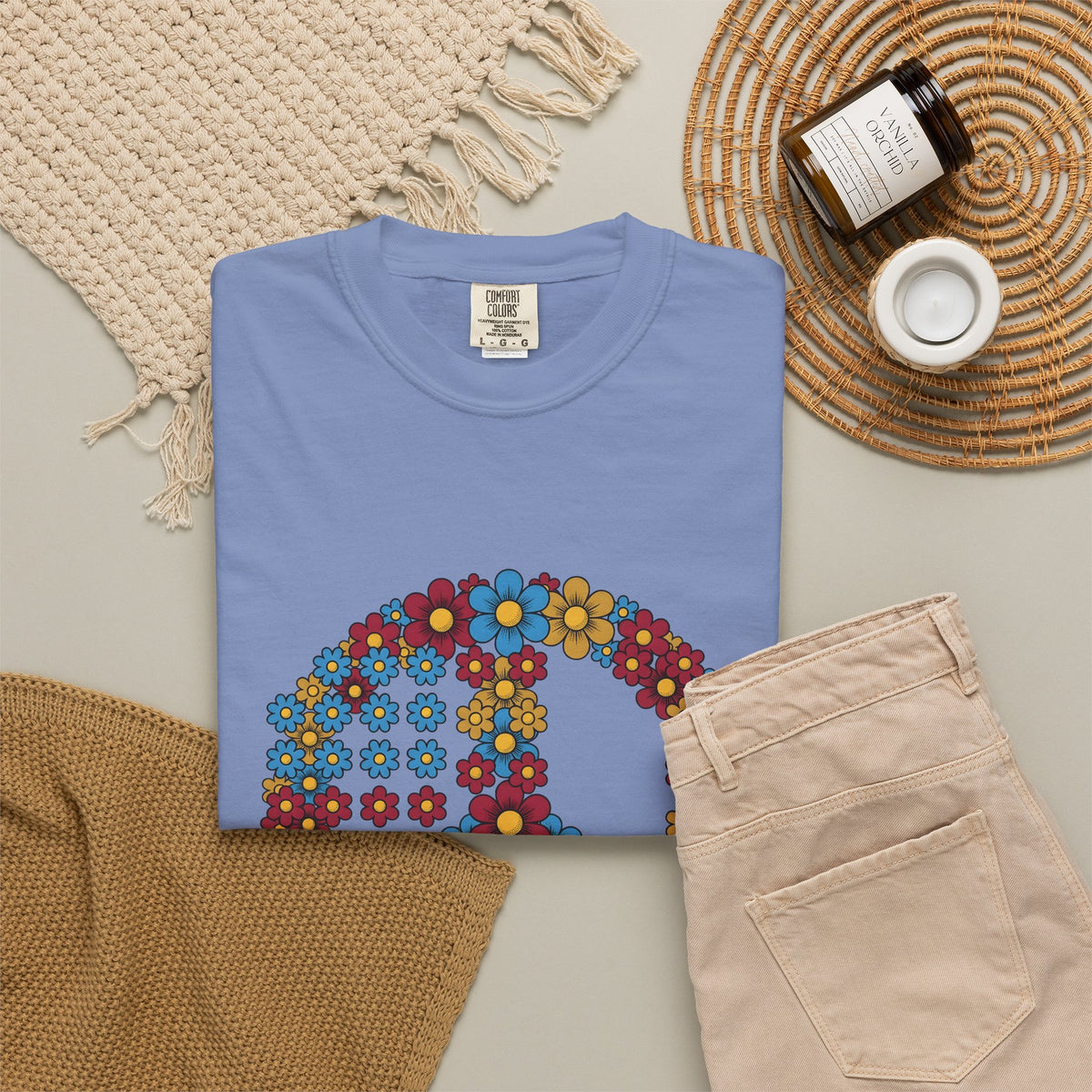 Peace Symbol Flower T-Shirt N Symbol Gift Women Hippie T-Shirt Peace Sign T-Shirt Nature Enthusiast Bohemian T-Shirt Iconic Graphic Retro Chamomile