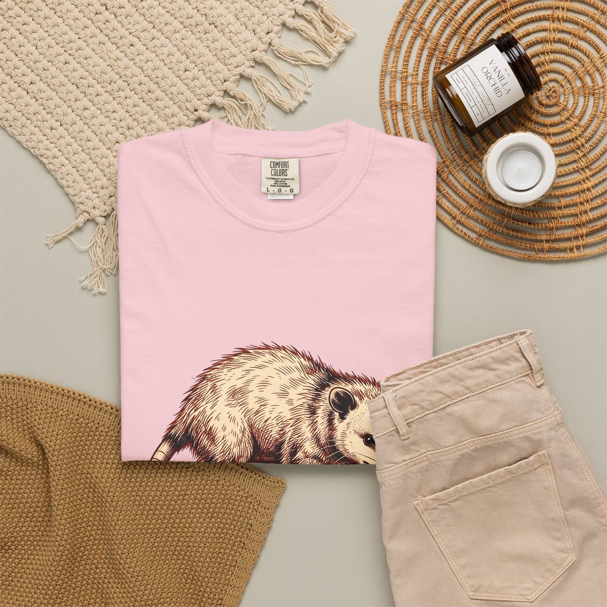 Opossum Illustration T-Shirt Funny Pet Gift Women Retro T-Shirt Possum T-Shirt Comedy Fan Vintage T-Shirt Animal Graphic Sketch Wildlife Comedy