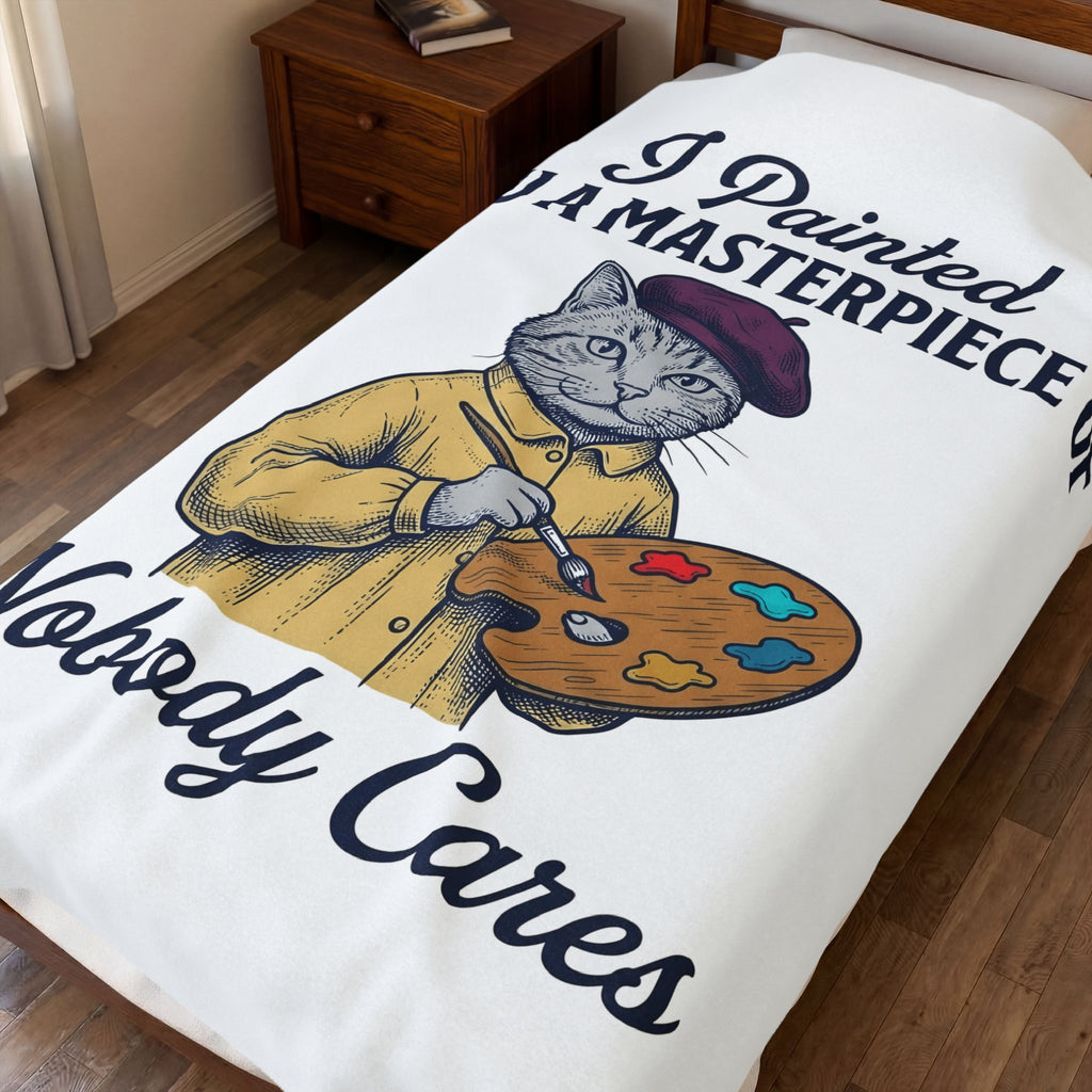 Artist Cat Blanket Cat Humor Gift Women Vintage Blanket Kitty Cat Blanket Feline Fan Retro Blanket Funny Graphic Hand Drawn Paint Palette Blanket
