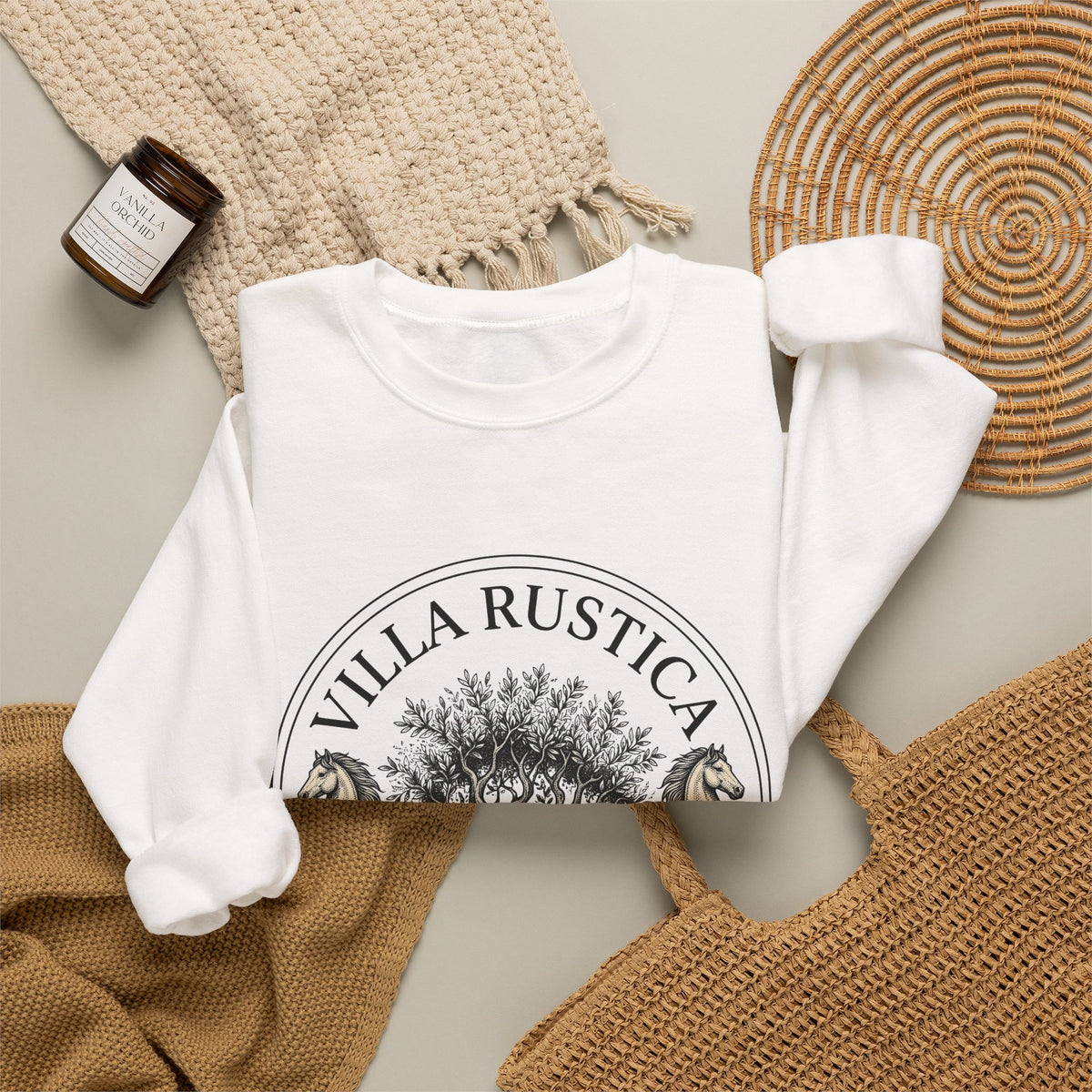 Horse Tree Sweatshirt Vineyard Equestrian Gift Women Vintage Sweatshirt Equine Sweatshirt Winery Enthusiast Retro Sweatshirt Horseback Graphic Hand Drawn Olive