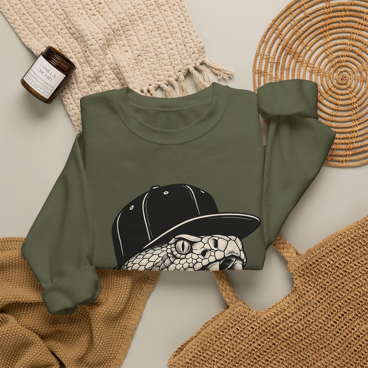 Snake Cap Sweatshirt Streetwear Animal Gift Women Tattoo Sweatshirt Cobra Sweatshirt Urban Fan Ink Sweatshirt Wildlife Graphic Vintage Fangs Sweatshirt