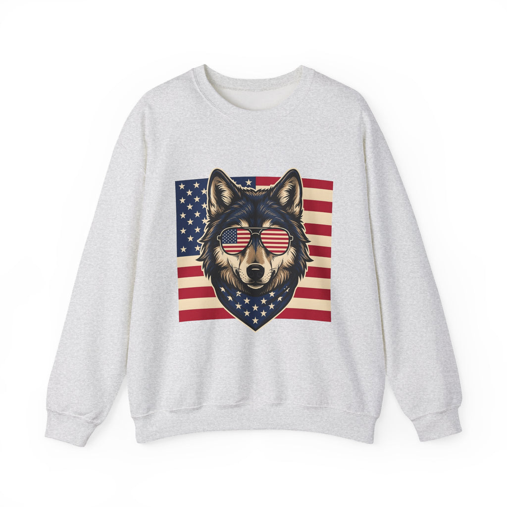 Wolf Shades Sweatshirt America Patriotism Gift Women Classic Sweatshirt Sunglasses Sweatshirt American Enthusiast Retro Sweatshirt Nationalistic Graphic