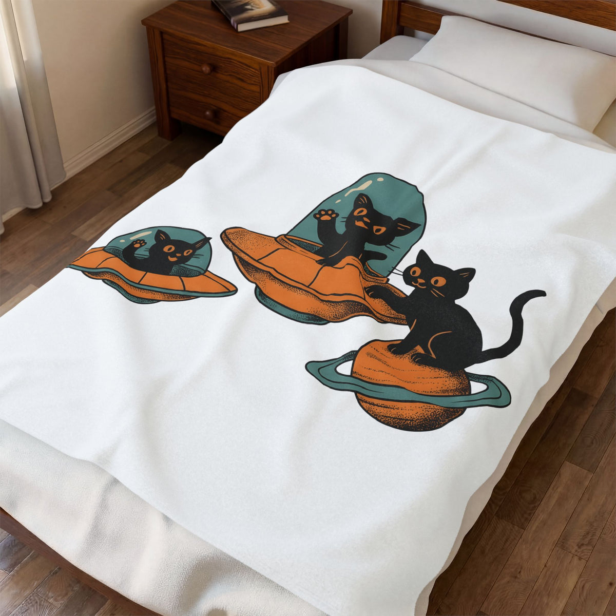 Space Cats Blanket Cat Space Gift Women Vintage Blanket Kitty Blanket Feline Fan Retro Blanket Astronaut Graphic Retro Ufo Blanket
