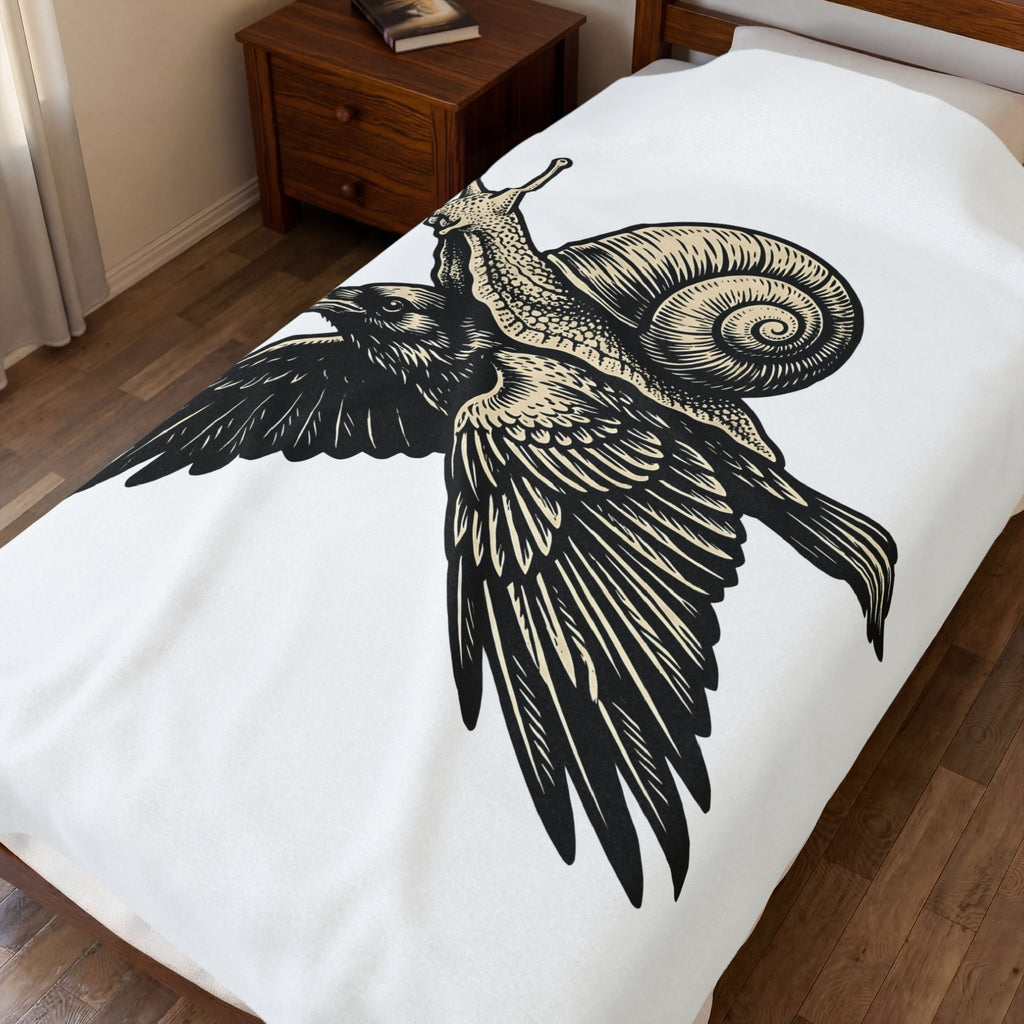 Slug Raven Blanket Funny Wildlife Gift Women Classic Blanket Raven Blanket Humor Fan Vintage Blanket Animal Graphic Doodle Wings Blanket