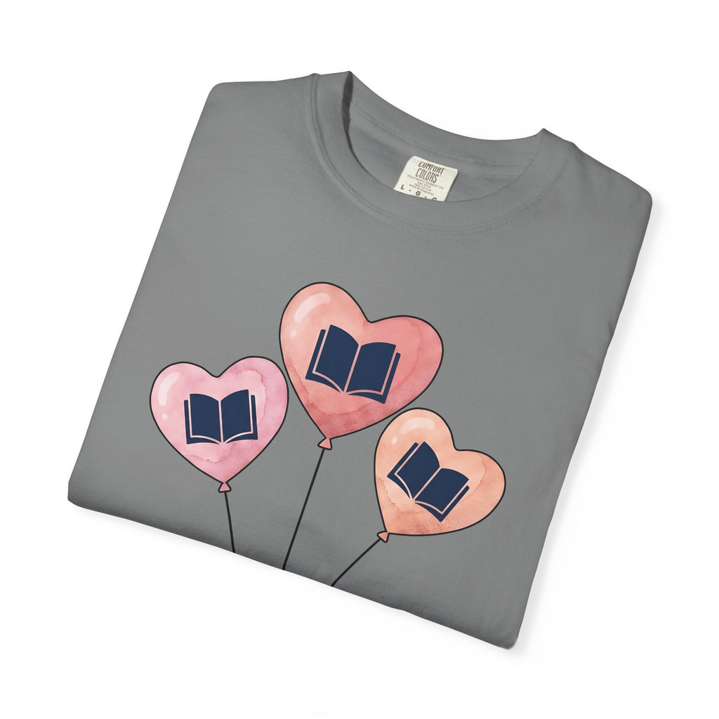 Love Balloon T-Shirt Cute Books Gift Women Paint T-Shirt Balloon T-Shirt Adorable Fan Artistic T-Shirt Literary Graphic Sketch Novel T-Shirt