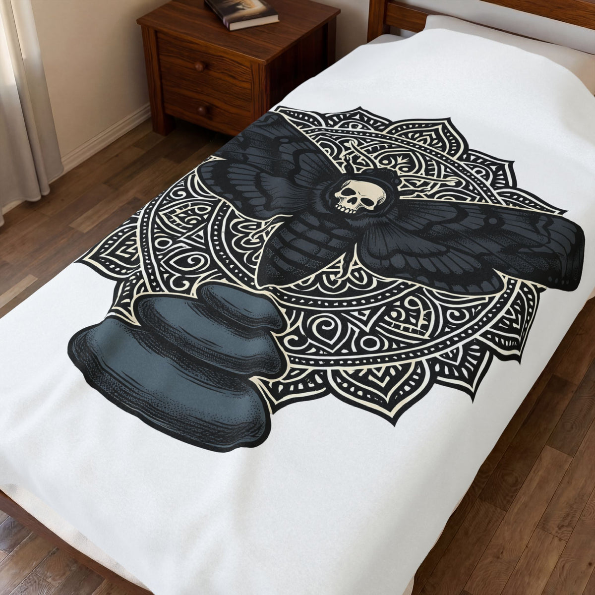 Bug Skull Blanket Boho Chic Dark Fashion Gift Women Floral Blanket Insect Skull Blanket Bohemian Fan Botanical Blanket Gothic Graphic Sketch