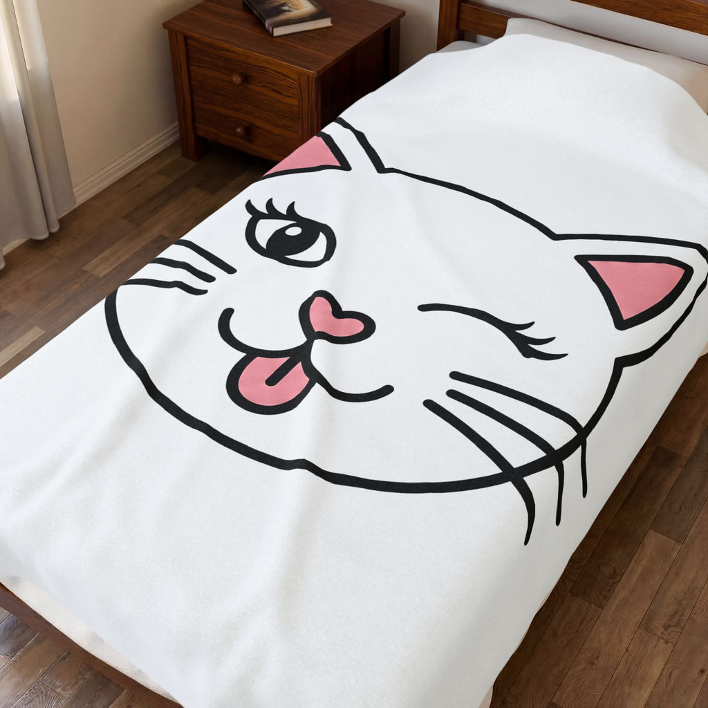 Feline Face Blanket Cat Mammal Gift Women Cartoon Blanket Cat Blanket Kitty Fan Cartoonish Blanket Animal Graphic Modern Heart Tip Nose Blanket