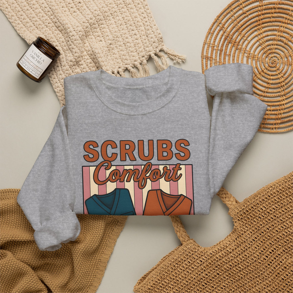 Scrubs Print Sweatshirt Nurses Wellness Gift Women Hand Drawn Sweatshirt Medical Print Sweatshirt Nurse Enthusiast Illustration Graphic Line Art Red Cross