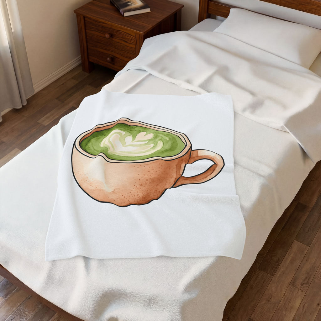 Matcha Tea Blanket Drinks Cuisine Gift Women Hand Painted Blanket Green Tea Blanket Beverage Fan Watercolor Blanket Food Graphic Simple Coffee Art