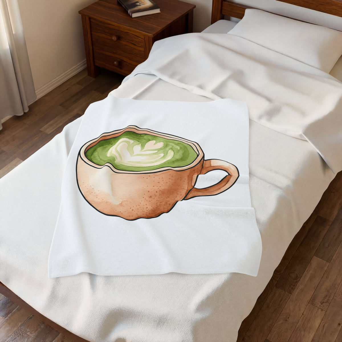 Matcha Tea Blanket Drinks Cuisine Gift Women Hand Painted Blanket Green Tea Blanket Beverage Fan Watercolor Blanket Food Graphic Simple Coffee Art