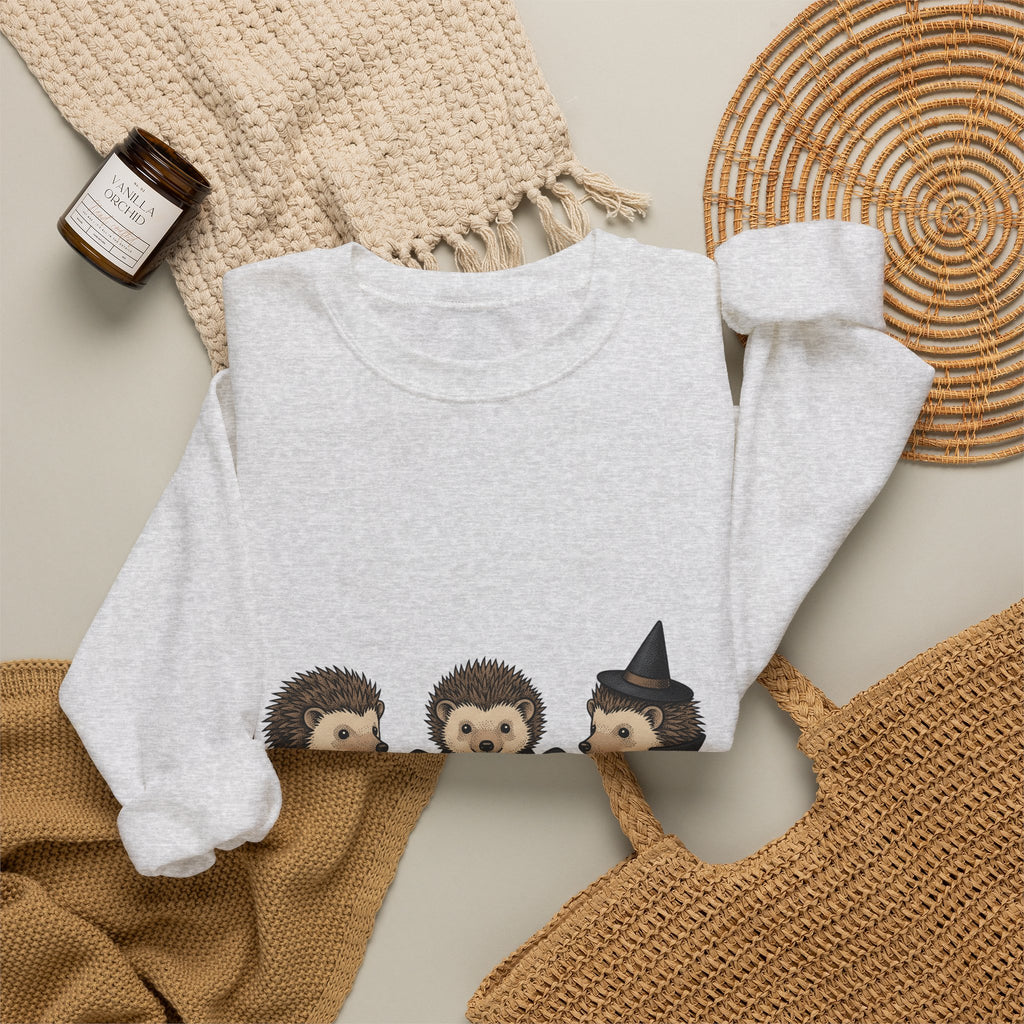 Porcupine Costumes Sweatshirt Halloween Critter Gift Women Lovable Sweatshirt Quill Pig Sweatshirt Horror Fan Quilled Graphic Sweatshirt Ink Drawing Wizard Hat