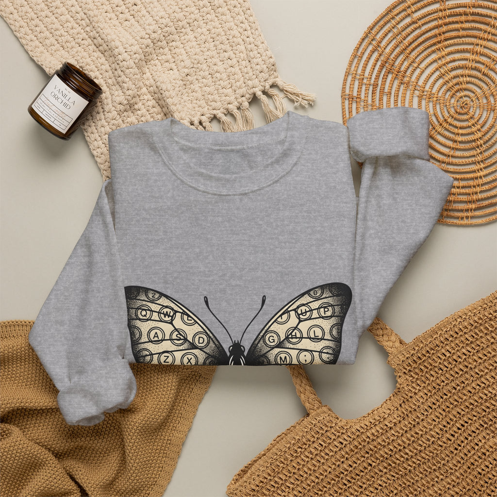 Butterfly Design Sweatshirt Moms Environment Gift Women Sketch Sweatshirt Butterfly Sweatshirt Motherhood Fan Illustration Graphic Cartoon Keyboard Keys