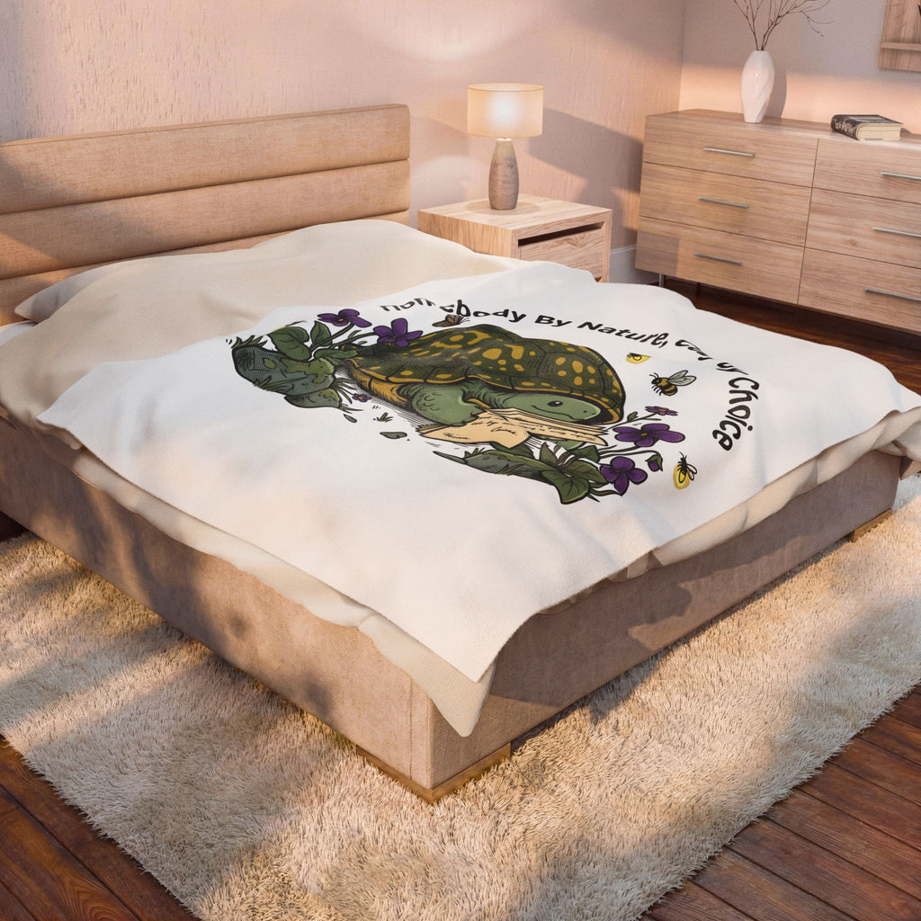Turtle Cozy Blanket Funny Animal Gift Women Whimsical Blanket Turtle Blanket Humor Fan Cartoon Blanket Wildlife Graphic Hand Drawn Flowers Blanket