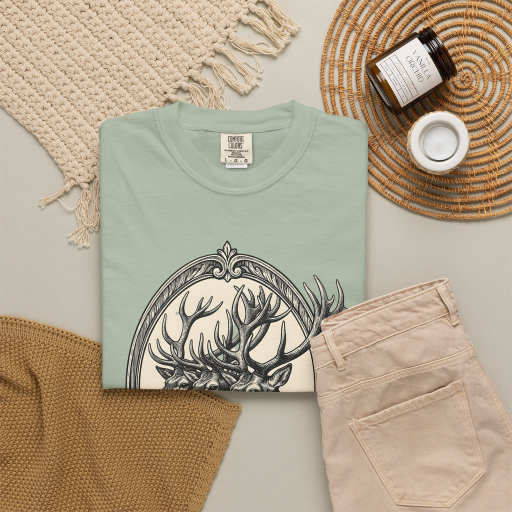 Stag Trio Boho Chic Nature Gift Vintage Deer Bohemian Fan Retro Wilderness Hand Drawn T-Shirt