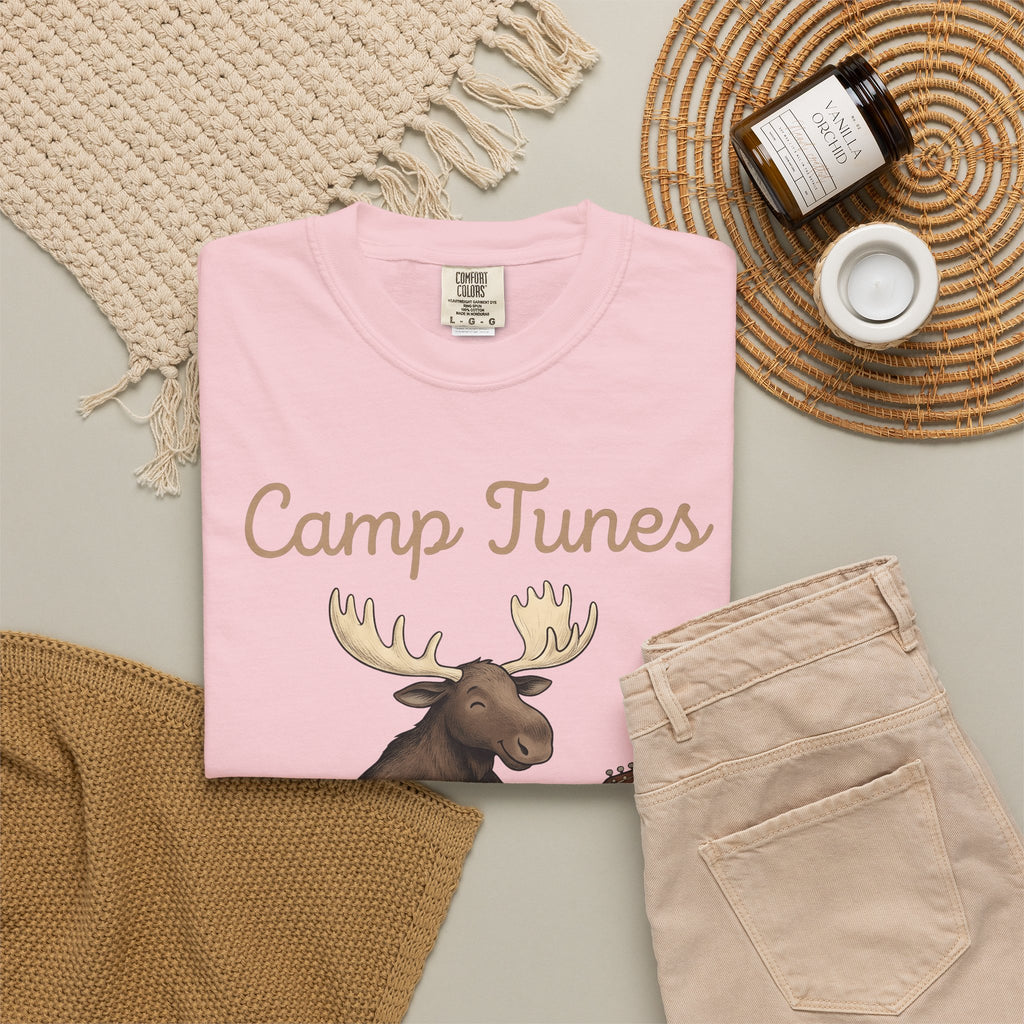 Moose Guitar T-Shirt Camping Music Gift Women Cute T-Shirt Guitar T-Shirt Camper Fan Adorable T-Shirt Music Graphic Hand Drawn Lantern T-Shirt