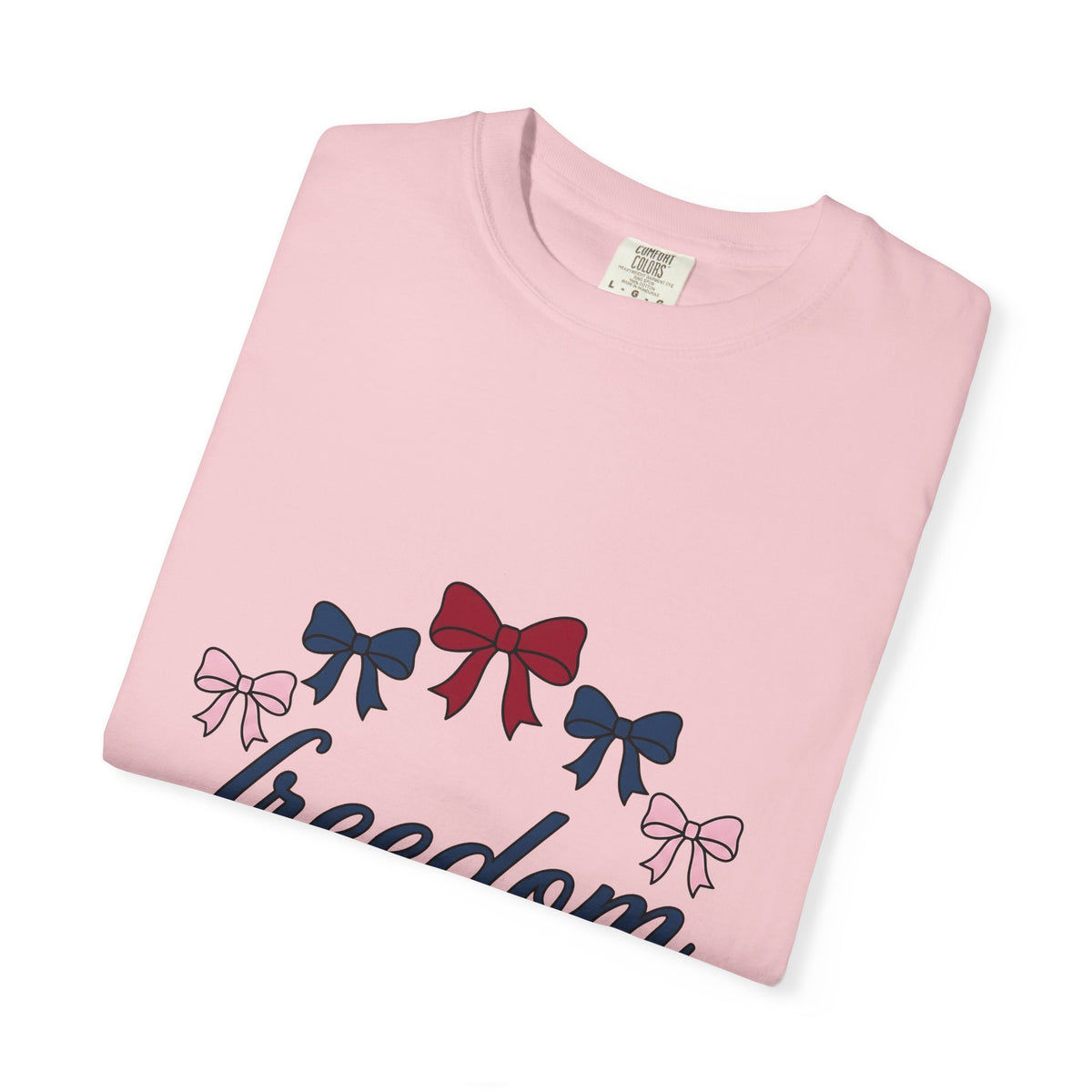 Patriotic Bows T-Shirt America Holiday Gift Women Minimalist T-Shirt Ribbons T-Shirt American Fan Simple T-Shirt Celebration Graphic Retro Script