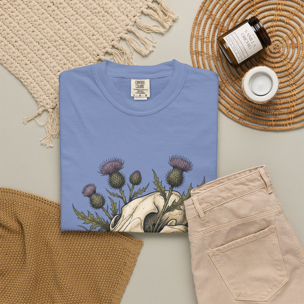 Animal Skull T-Shirt Animals & Flowers Spooky Gift Women Sketch T-Shirt Cranium T-Shirt Wildlife Fan Illustration Graphic T-Shirt Hand Drawn