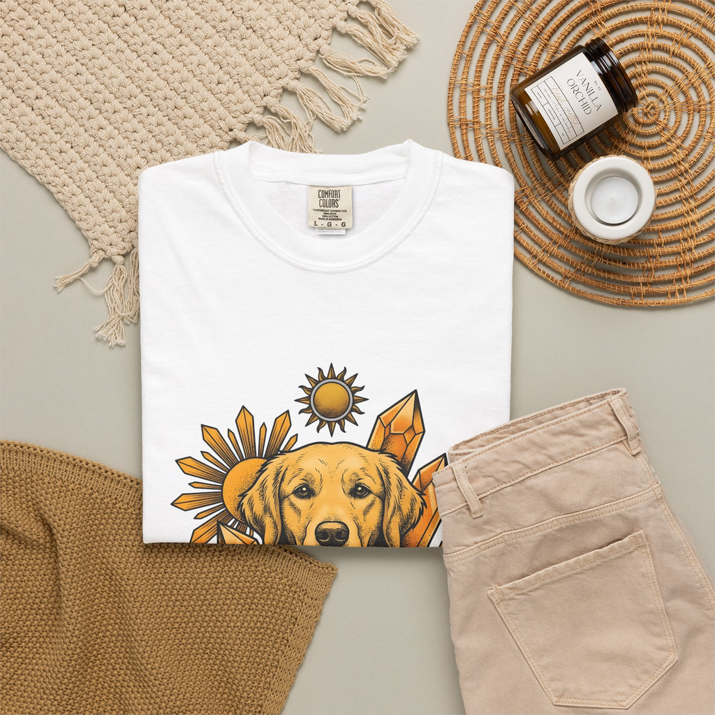 Golden Retriever T-Shirt Dog Sunlight Gift Women Bohemian T-Shirt Retriever T-Shirt Dog Fan Puppy T-Shirt Sunshine Graphic Retro Crystals T-Shirt
