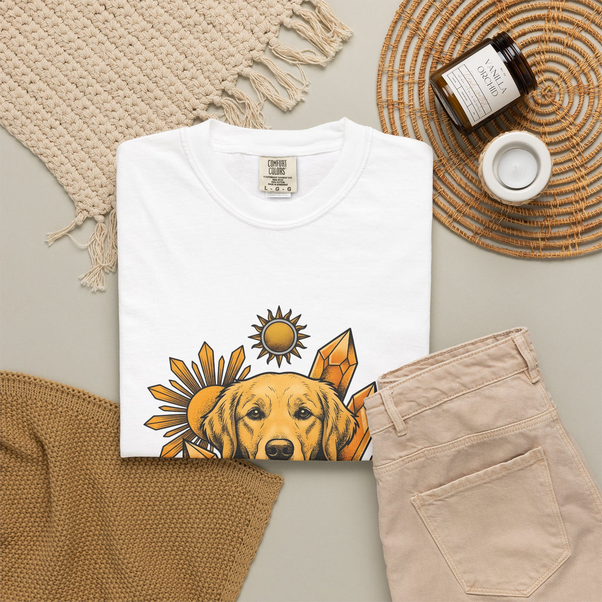 Golden Retriever T-Shirt Dog Sunlight Gift Women Bohemian T-Shirt Retriever T-Shirt Dog Fan Puppy T-Shirt Sunshine Graphic Retro Crystals T-Shirt