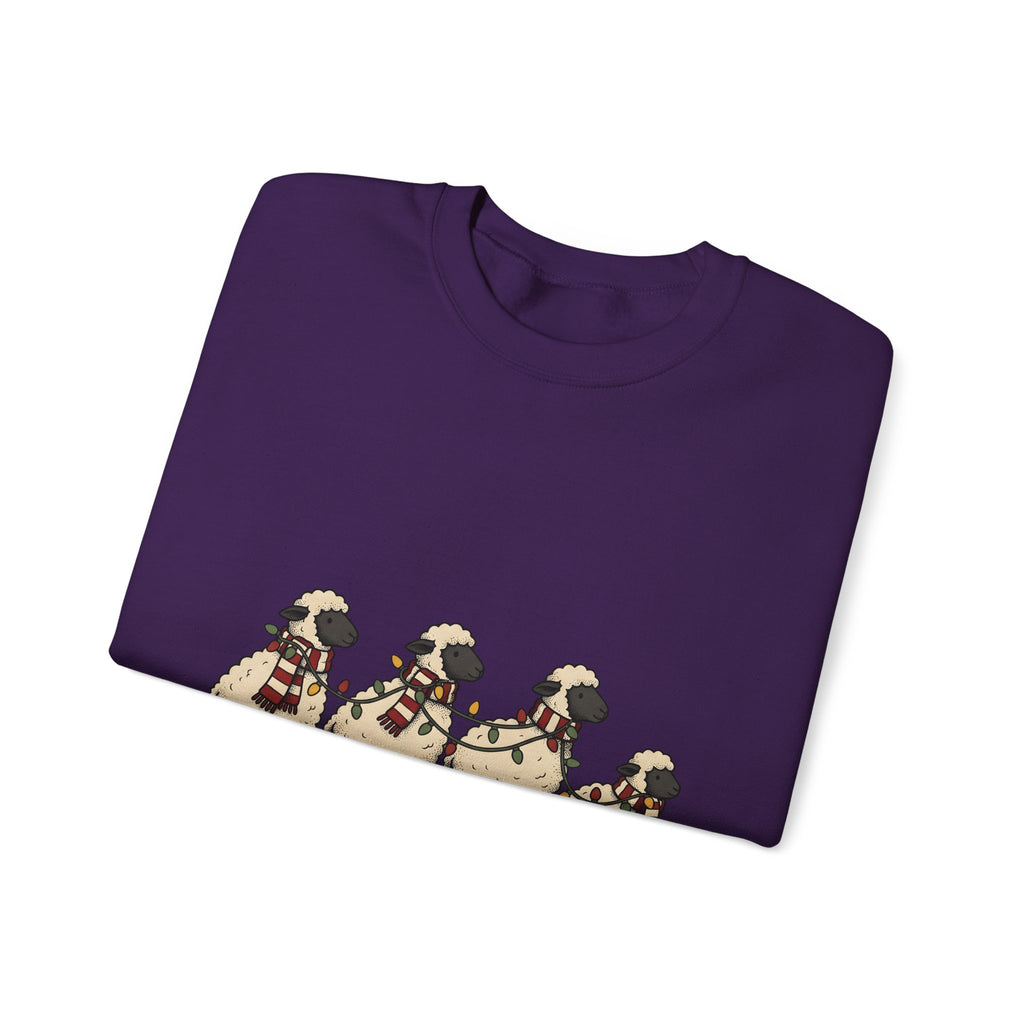 Sheep Herd Sweatshirt Christmas Wildlife Gift Women Lovable Sweatshirt Flock Sweatshirt Xmas Fan Cartoon Sweatshirt Animal Graphic Doodle Festive Lights Sweatshirt
