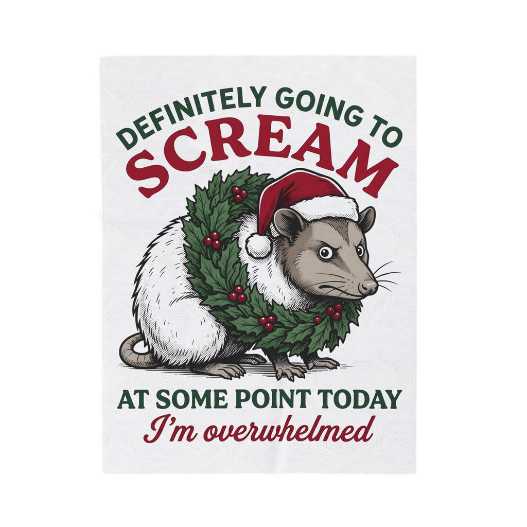 Possum Holiday Hat Blanket Funny Critter Gift Women Sketch Blanket Opossum Blanket Humor Fan Doodle Blanket Animal Graphic Line Art Xmas Wreath