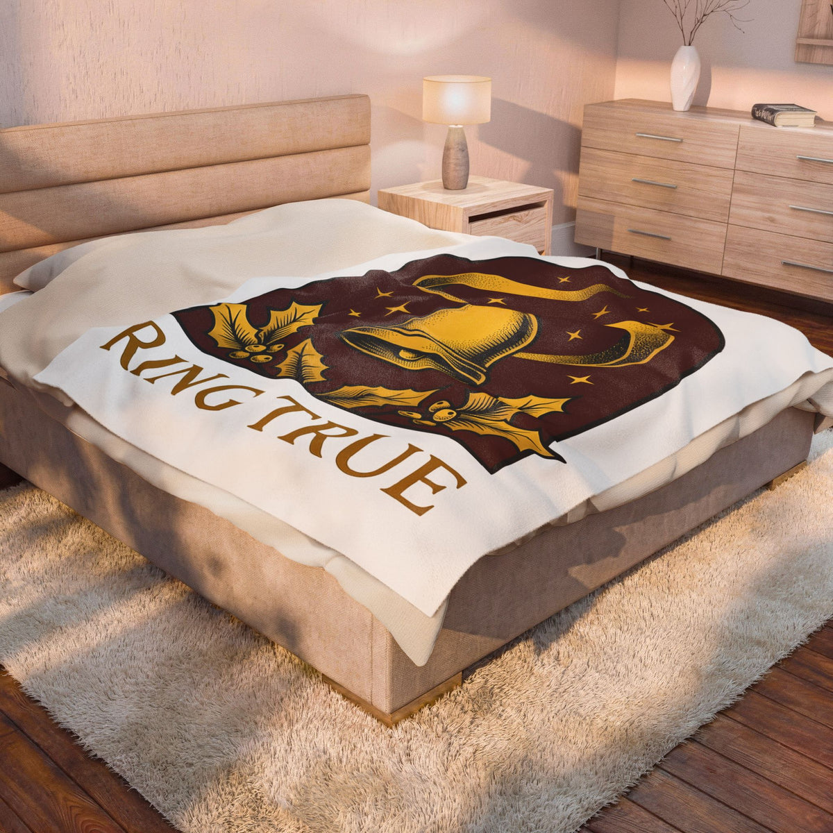 Bell Design Blanket Christmas Seasonal Gift Women Vintage Blanket Chime Blanket Xmas Fan Retro Blanket Holiday Graphic Retro Mistletoe Blanket