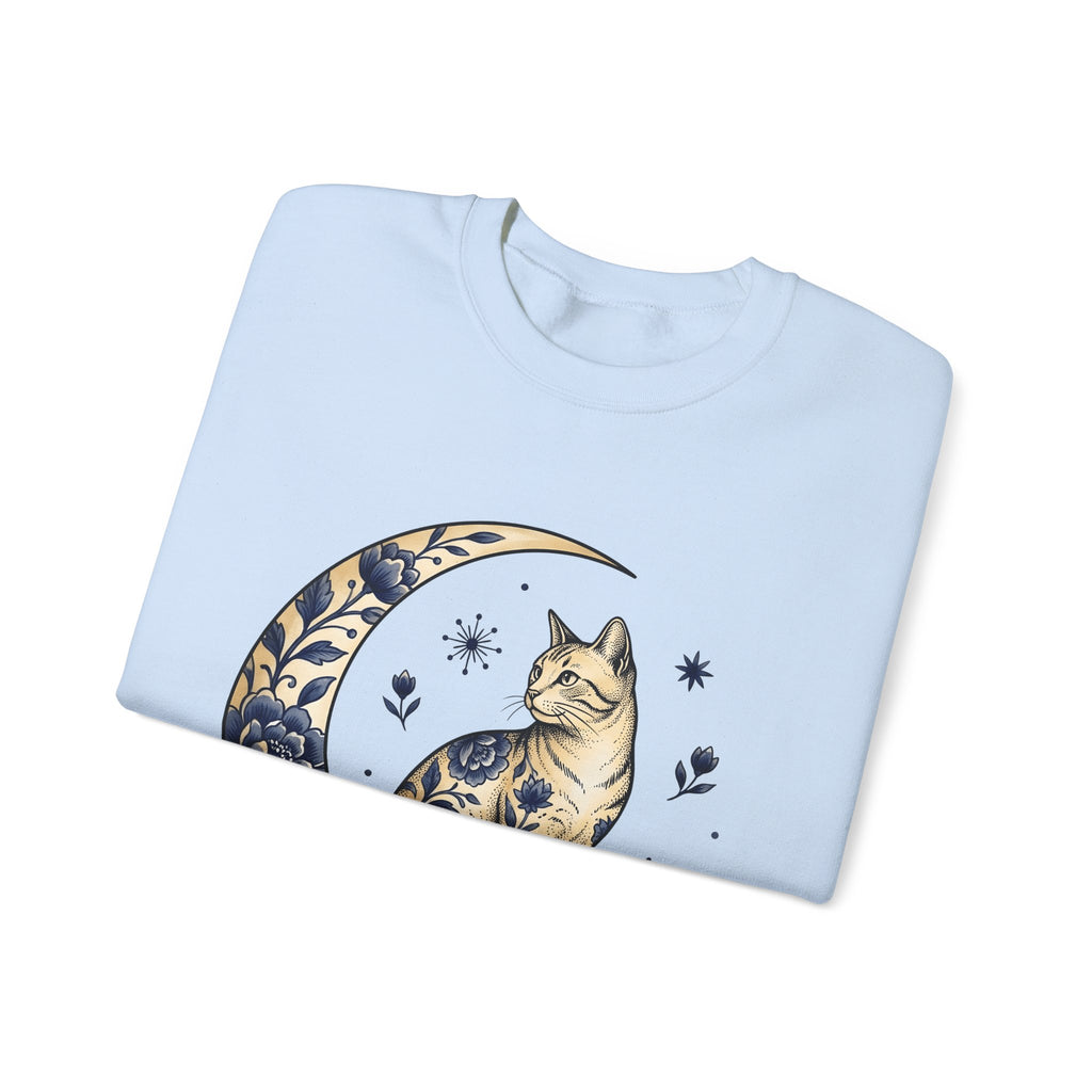 Flower Kitty Sweatshirt Cat Astrology Gift Women Hippie Sweatshirt Kitty Cat Sweatshirt Cat Fan Zodiac Graphic Sweatshirt Retro Half Moon Sweatshirt