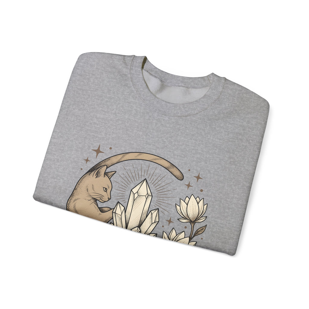 Kitty Stone Sweatshirt Cat Esoteric Gift Women Bohemian Sweatshirt Cat Sweatshirt Cat Fan Mystical Graphic Classic Lotus Blossom Sweatshirt