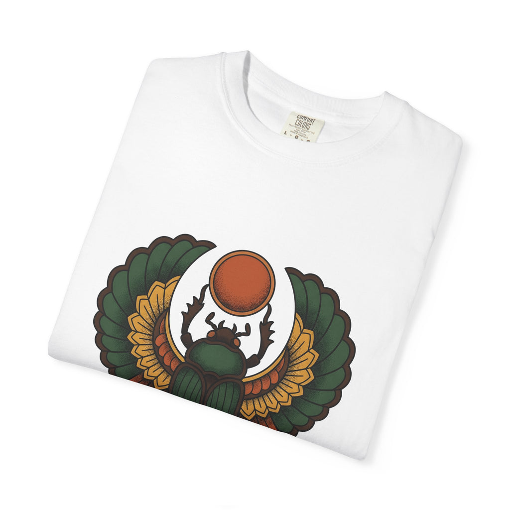 Beetle Bug T-Shirt Boho Chic Chakra Gift Women Minimalist T-Shirt Scarab T-Shirt Bohemian Enthusiast Simple T-Shirt Energy Graphic Hand Drawn Sun