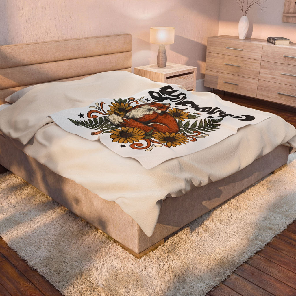 Fox Floral Fox Nature Gift Boho Floral Fox Fan Bohemian Environmental Vintage Sunflowers Blanket
