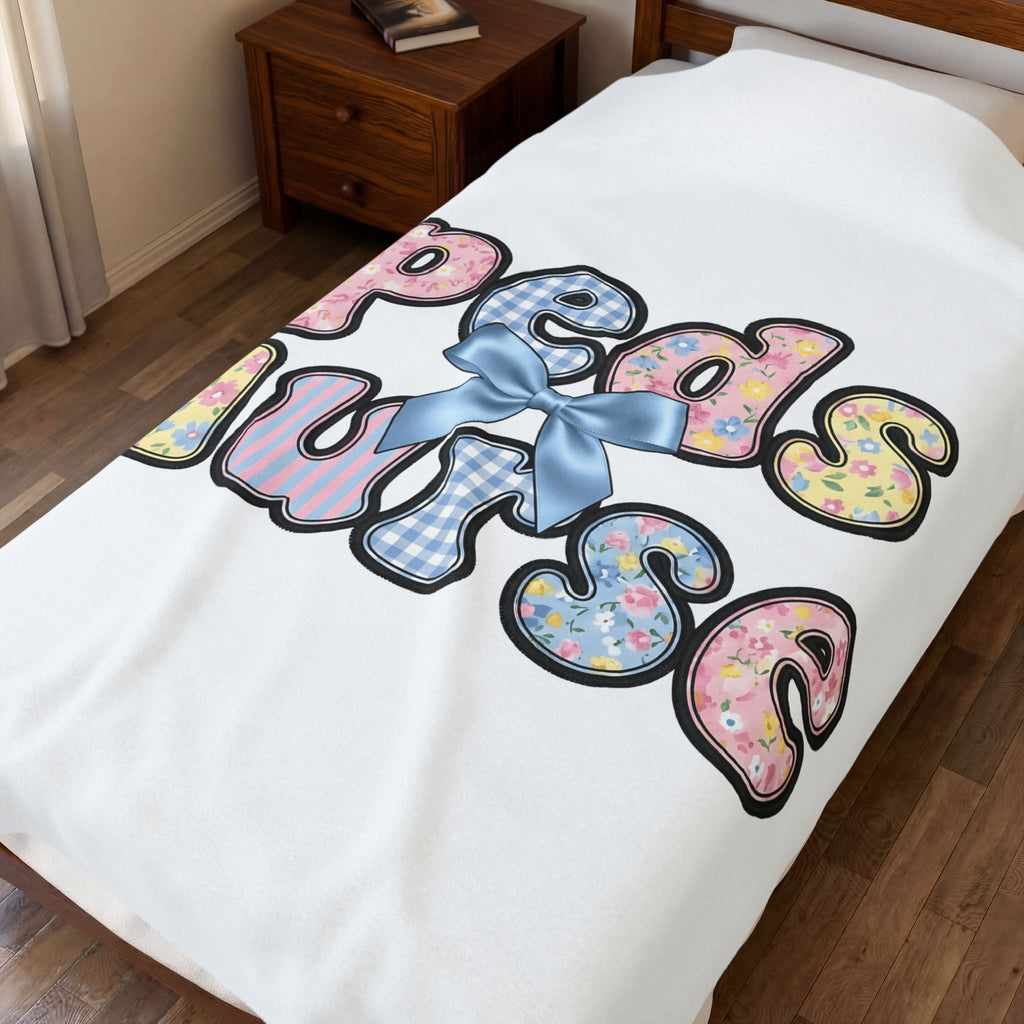 Pastel Fabric Typography Blanket Nurse Flower Gift Women Adorable Blanket Textile Blanket Nursing Enthusiast Typography Blanket Floral Graphic Old