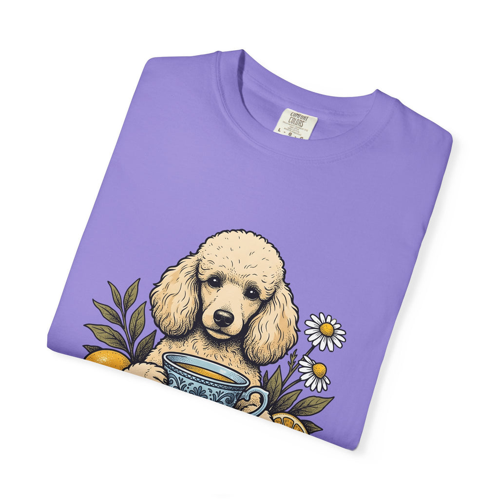 Poodle Tea T-Shirt T-Shirt Dog Flower Gift Women Retro T-Shirt Tea Cup T-Shirt Canine Fan Poodle T-Shirt T-Shirt Floral Graphic Sketch Citrus T-Shirt