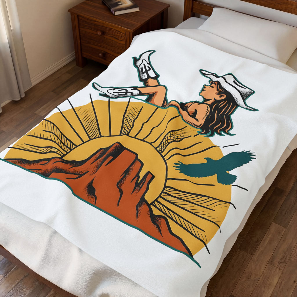 Cowgirl Cowgirl Cowboy Gift Retro Western Rodeo Fan Vintage Cowboy Hand Drawn Cactus Blanket