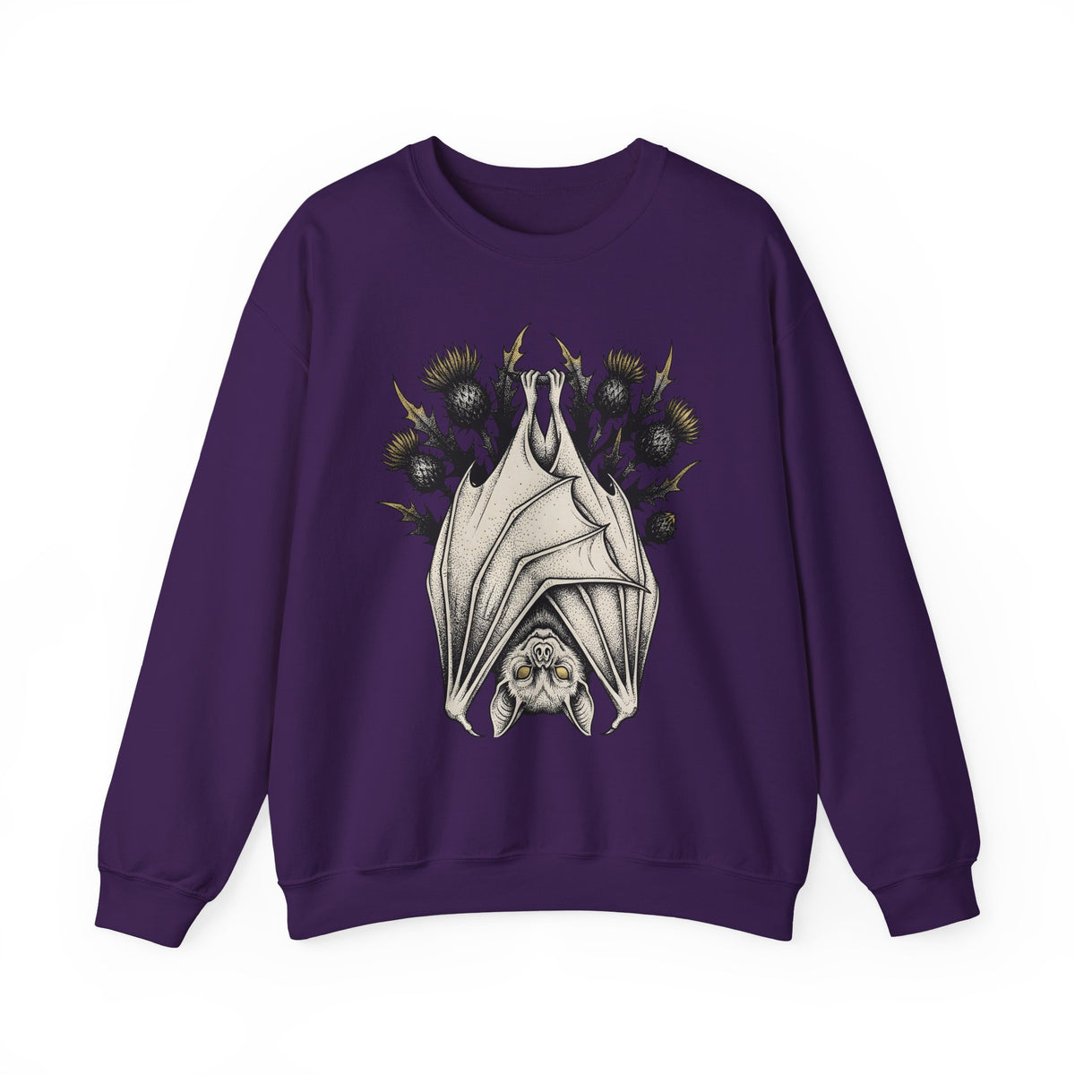 Bat Design Sweatshirt Halloween Greenery Gift Women Macabre Sweatshirt Bat Sweatshirt Horror Fan Dark Sweatshirt Foliage Graphic Sketch Bloom Sweatshirt