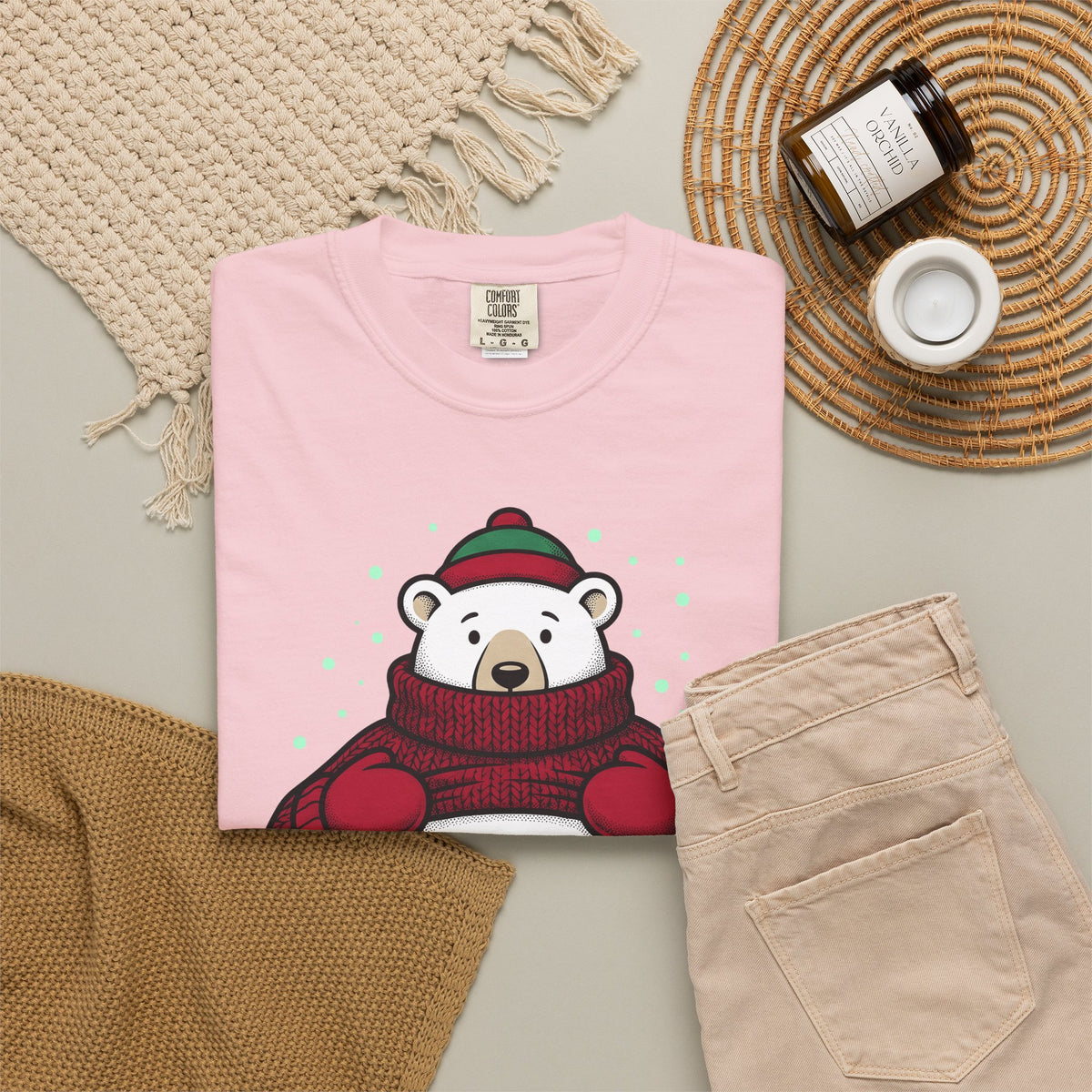Polar Bear Sweater T-Shirt Christmas Animal Gift Women Cartoon T-Shirt Ursa T-Shirt Xmas Fan Toon T-Shirt Wildlife Graphic Vintage Winter Hat
