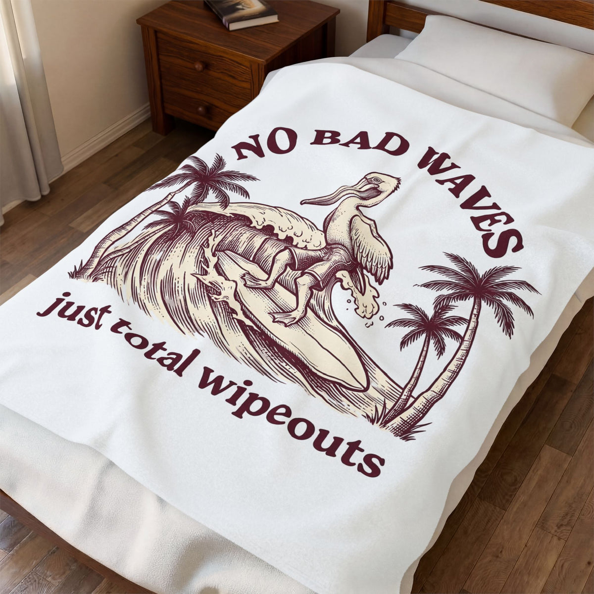 Pelican Surfboard Blanket Surfing Ocean Gift Women Retro Blanket Surfboard Blanket Surfer Fan Vintage Blanket Marine Graphic Sketch Coconut Trees